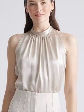 Quince 100% Washable Silk Halter Top champagne